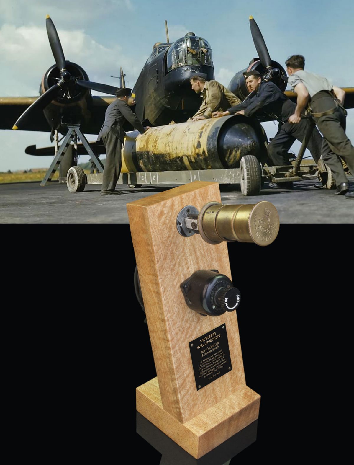 VICKERS WELLINGTON, AIR MINISTRY, BRASS COCKPIT LIGHT & DIMMER SWITCH