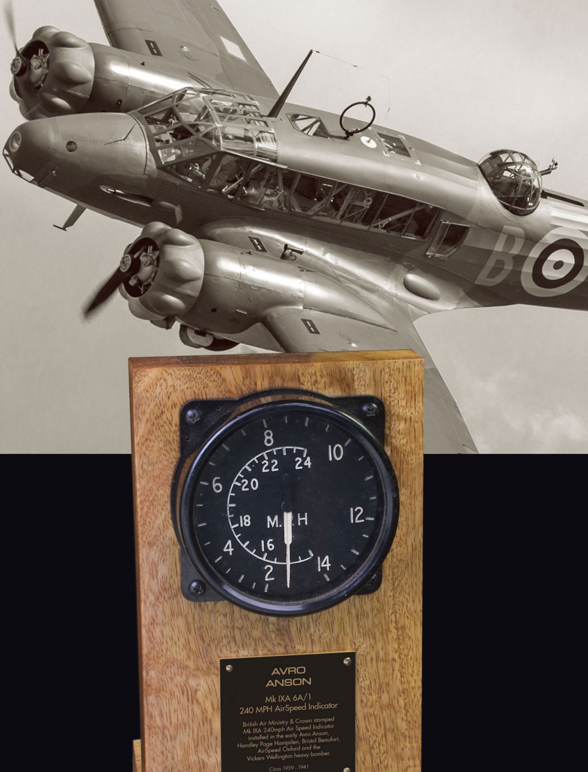 AVRO ANSON AIR MINISTRY 240 MPH AIRSPEED INDICATOR