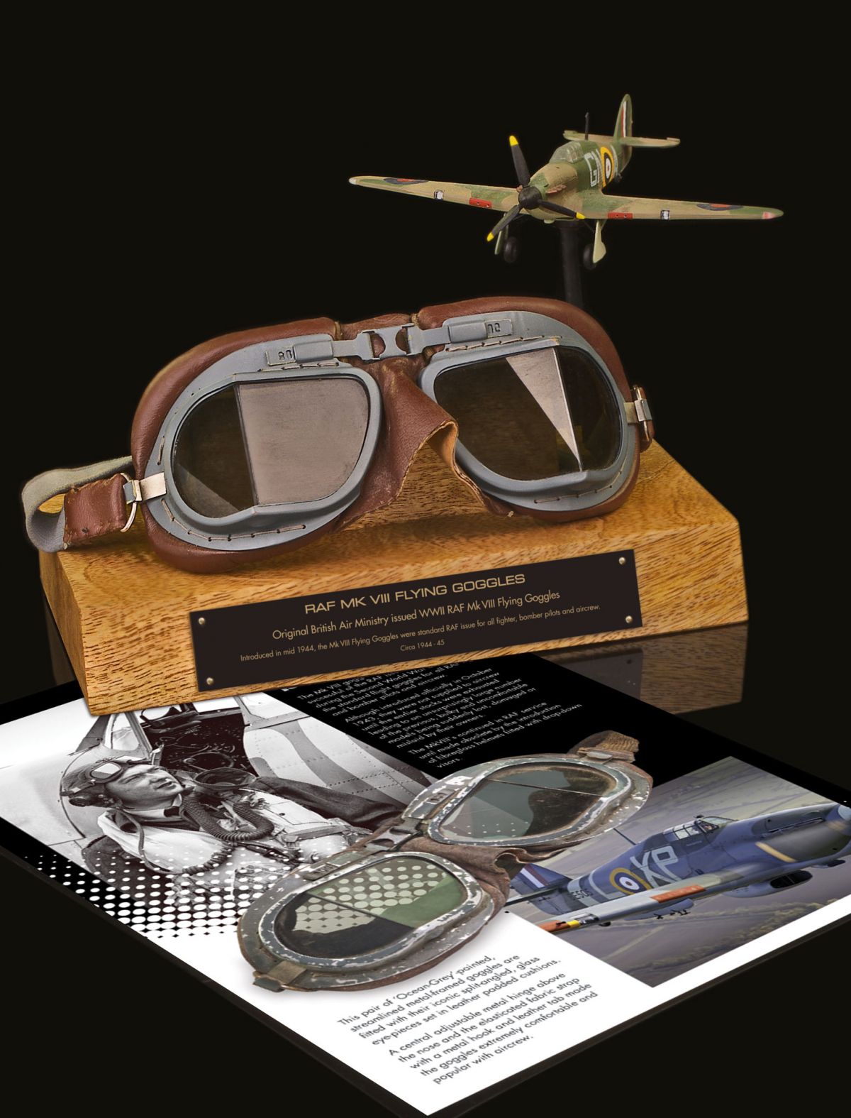 ORIGINAL BOXED MK VIII RAF AIR MINISTRY FLYING GOGGLES WITH SPARE LENSES & CLEANING CLOTH